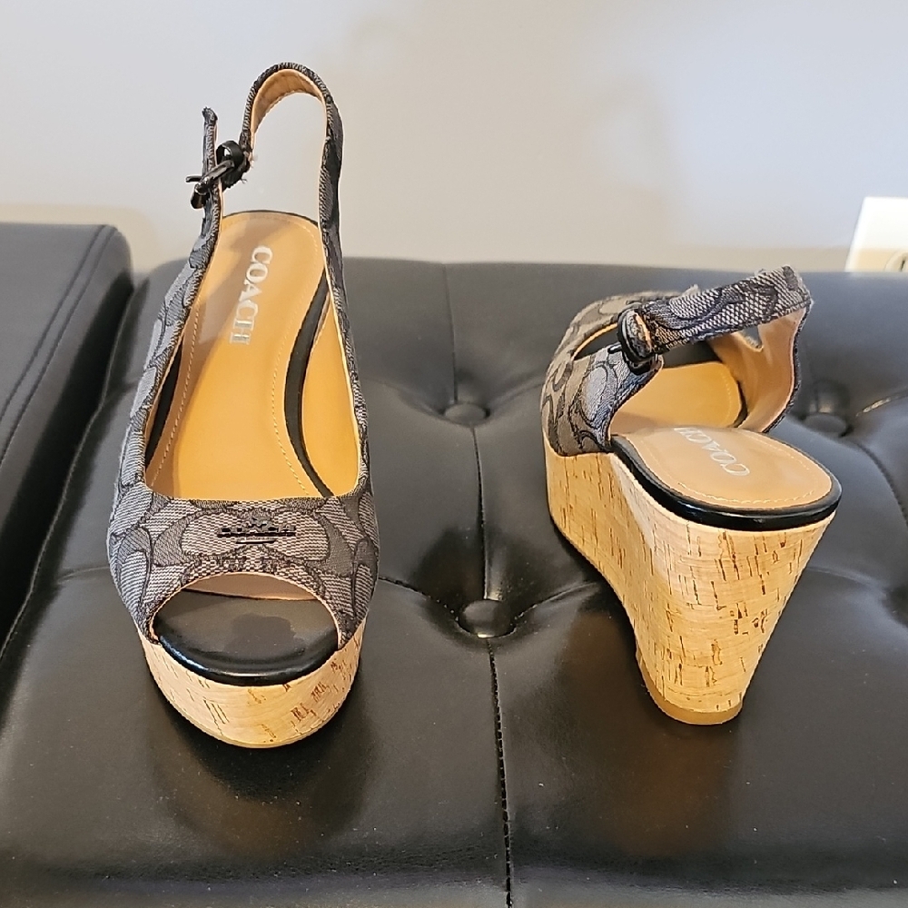 Coach Women's Black Wedge Sandals